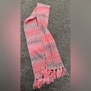 Knit Scarf Pink with grayish blue accent and tassels